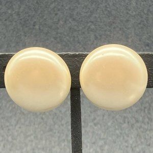 Clip On Earrings Pearl Cream Round Gold Domed Edge Vintage Granny Soft Girl
